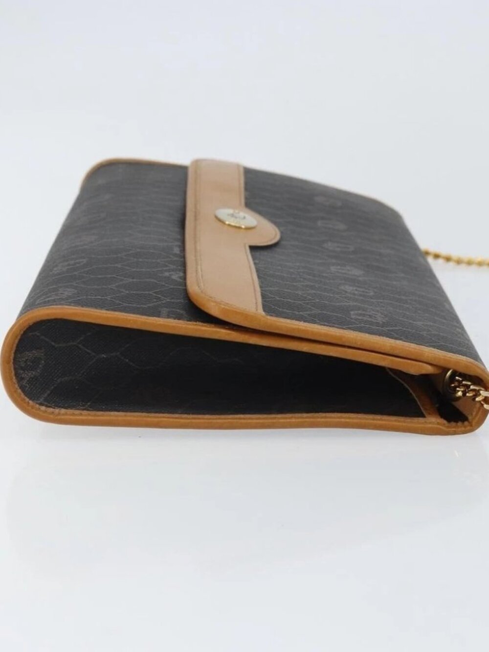 Christian Dior Honeycomb Canvas Chain Shoulder Bag PVC Black Gold Auth - Picture 3 of 15